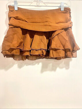 Milk chocolate Textured Ruffle micro mini Skirt XS fairycore